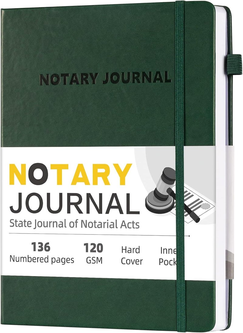 Homlive Notary Journal Log Book, 7”x10 Notary Book, Notary Log Books Notary Public Journal for Notarial Acts, Hardcover Notarial Journal, 120gsm Thick Paper, 136 Numbered Pages, Green - Image 1